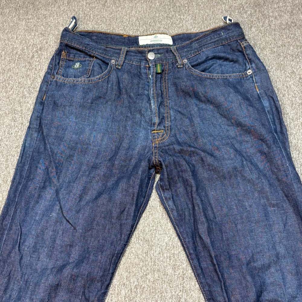 Luigi Borrelli Napoli Herringbone Denim Jeans Mens 33X32 Dark Wash Made in Italy